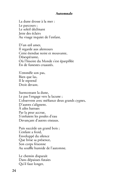 Page 24, poème automnale extrait du recueil à grands traits, poèsies 2016